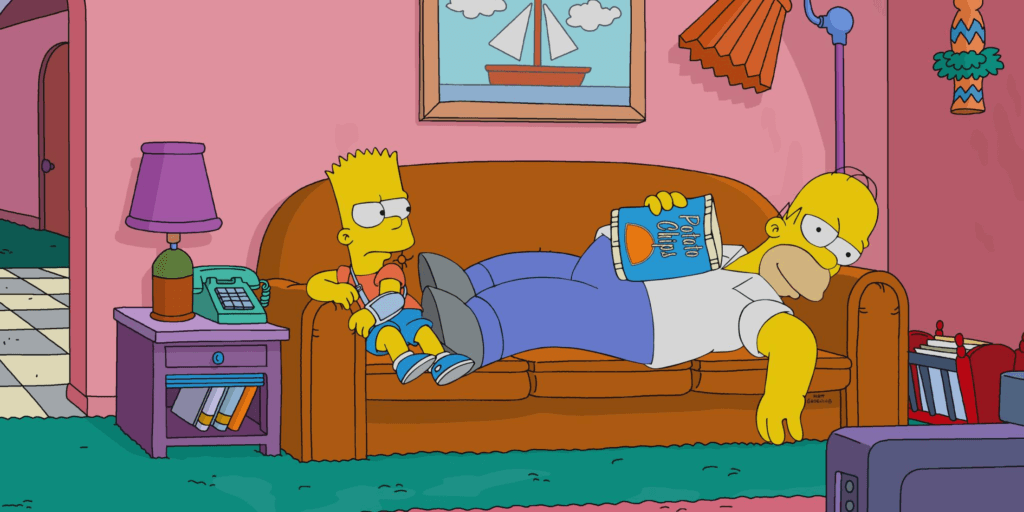 Homer Simpson bersantai di sofa