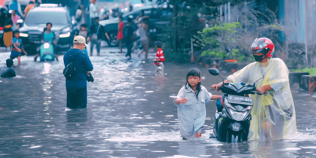 Pekerja terjebak banjir